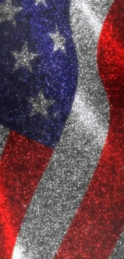 Sparkly American flag wallpaper with red, white, and blue hues.