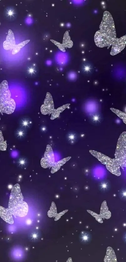 Glittery butterflies on a purple background.