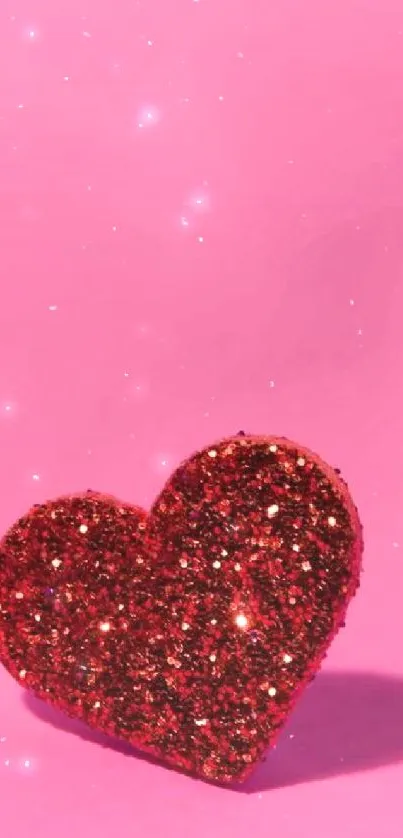 A glittery red heart on a pink background, stylish and romantic.