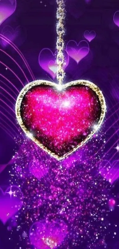 Glittery purple heart wallpaper with sparkling effects.