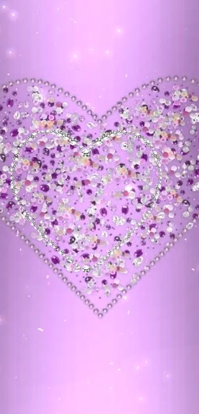 Glittery heart design on a purple background wallpaper