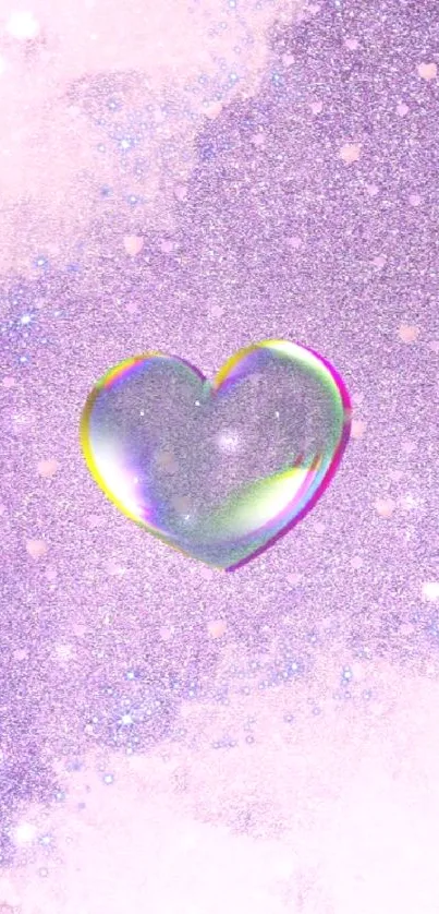 Glittery heart on purple and pink textured background.