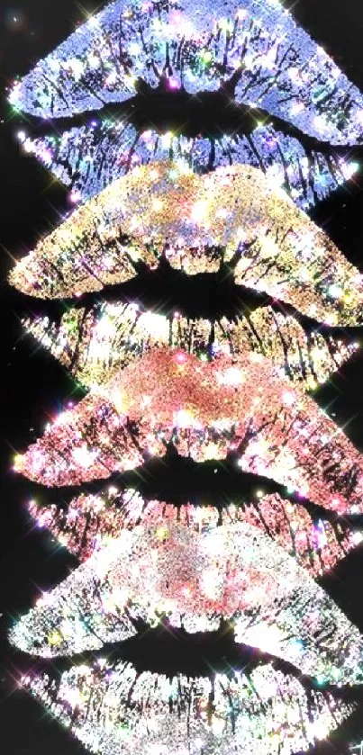 Colorful glittery lips art on a black background.