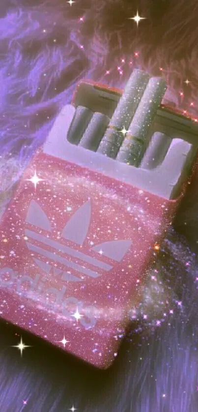 Glittery pink pack of cosmic-themed smoke sticks on fur.