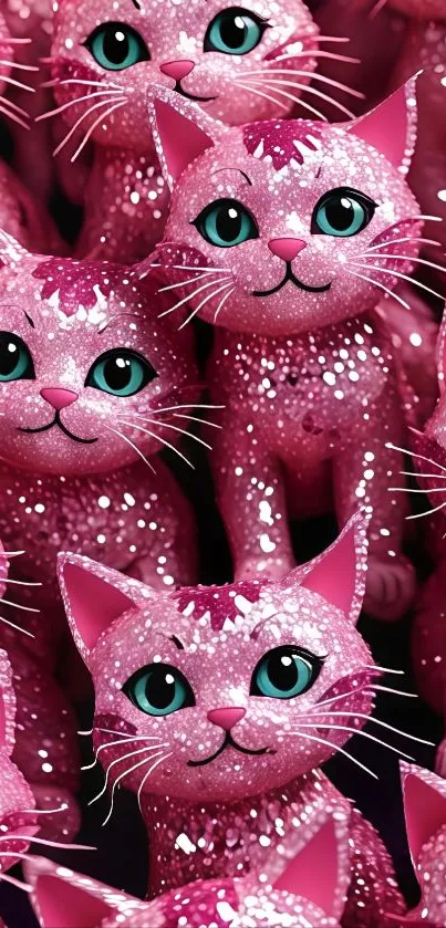 A collection of glittery pink cats with sparkling details.
