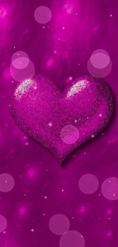 Magenta glittery heart wallpaper for mobile with vibrant, romantic design.