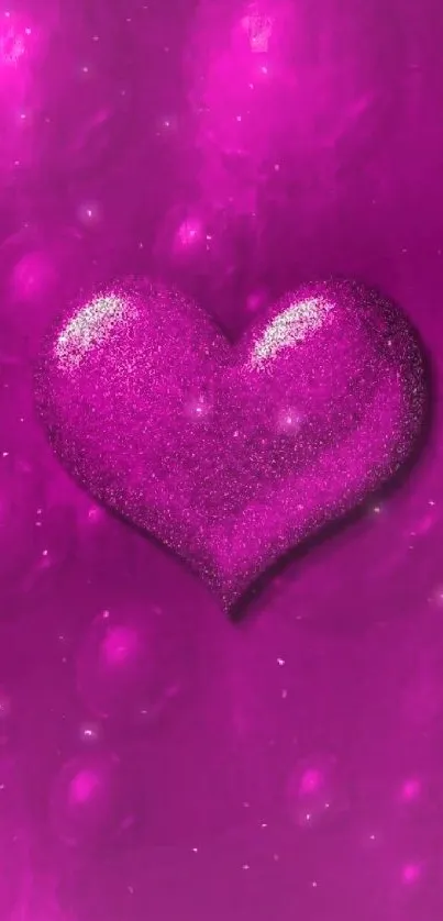 Glittery pink heart on textured magenta background.