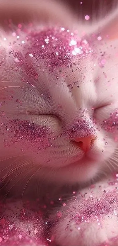 Adorable kitten covered in glitter, sleeping peacefully.