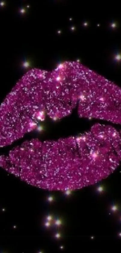 Glittery pink lips with sparkling stars on a black background.