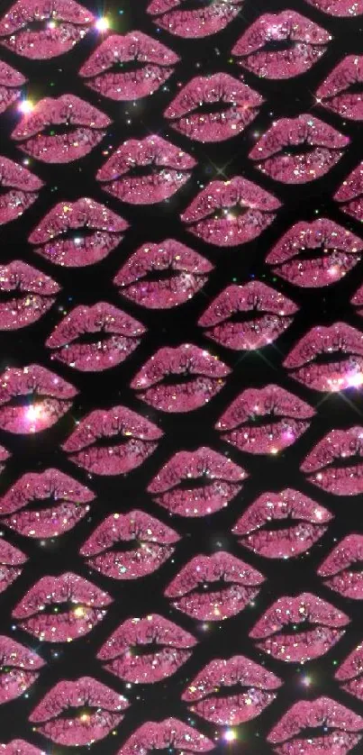 Glittery pink lips pattern on a dark background for mobile wallpaper.