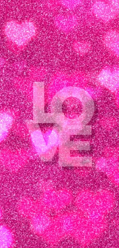 Glittery pink wallpaper with LOVE text.