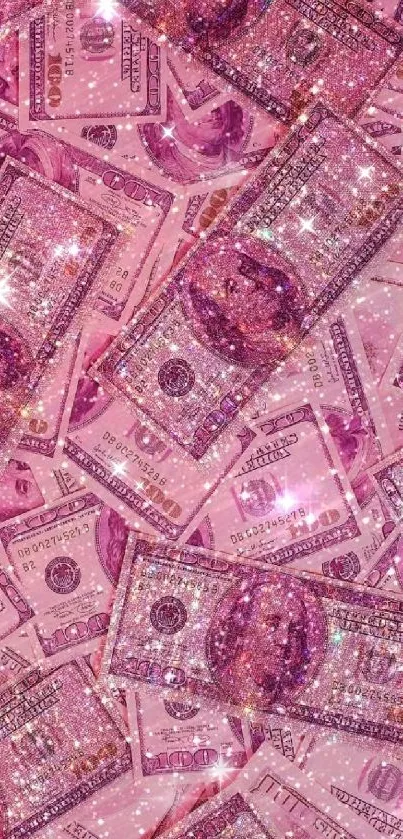 Glittery pink dollar bills as phone wallpaper.