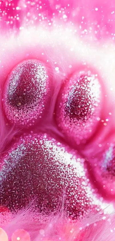 Glittery pink paw with sparkling texture