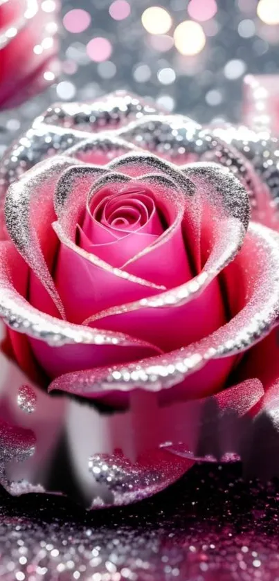 Glittery pink rose with sparkling details