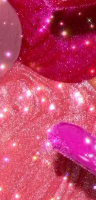 Glittery pink wallpaper with sparkling textures and vibrant colors.