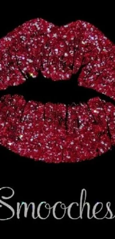 Mobile wallpaper featuring glittery red lips with a stylish design.