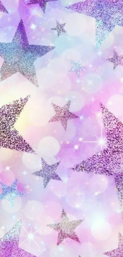 Lavender glittery stars mobile wallpaper with a mystical feel.