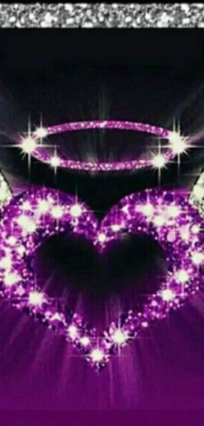 Glittery purple heart with angel wings and halo.