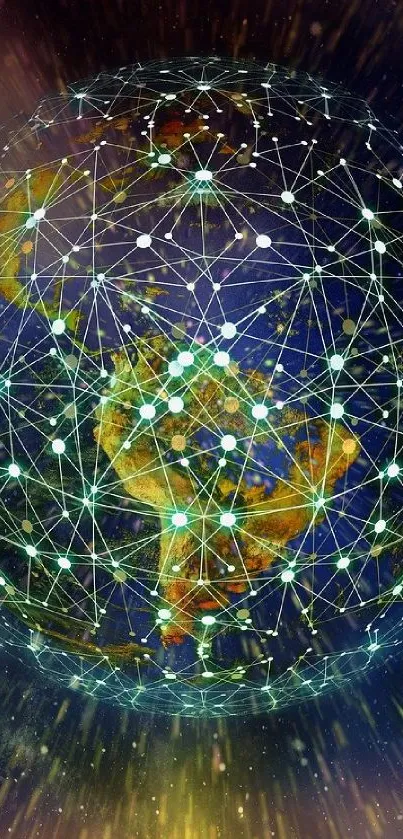 Digital Earth with glowing network nodes and interconnecting paths.