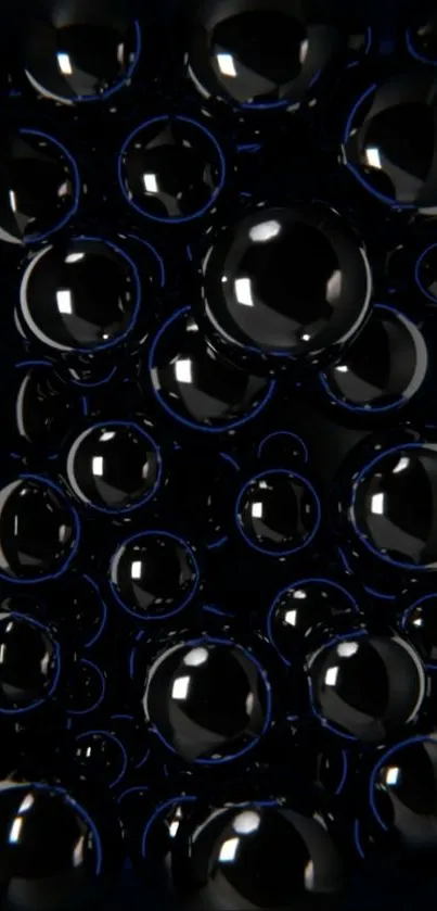 Glossy black spheres on a dark abstract wallpaper.