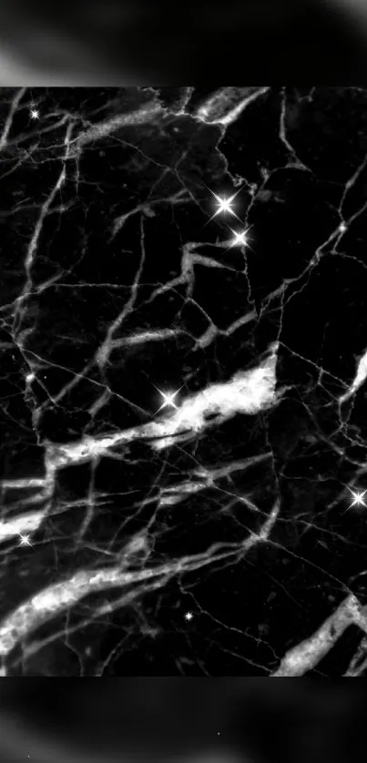 Glossy black marble wallpaper with star-like highlights.