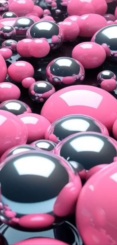 Glossy pink and black bubbles wallpaper design with a vibrant look.