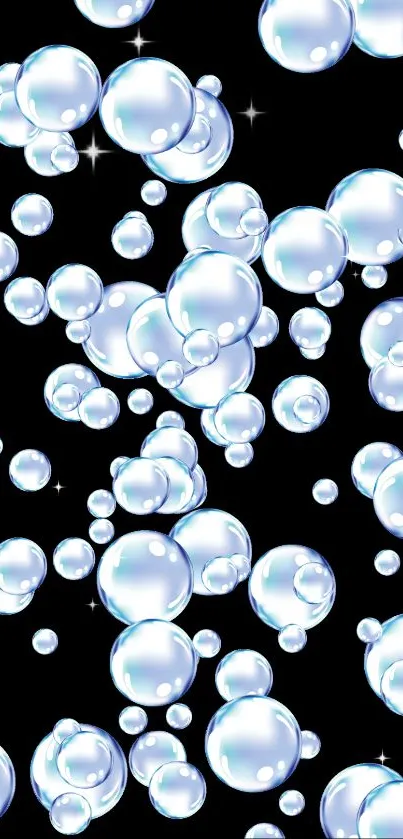 Glossy bubbles floating on a black background