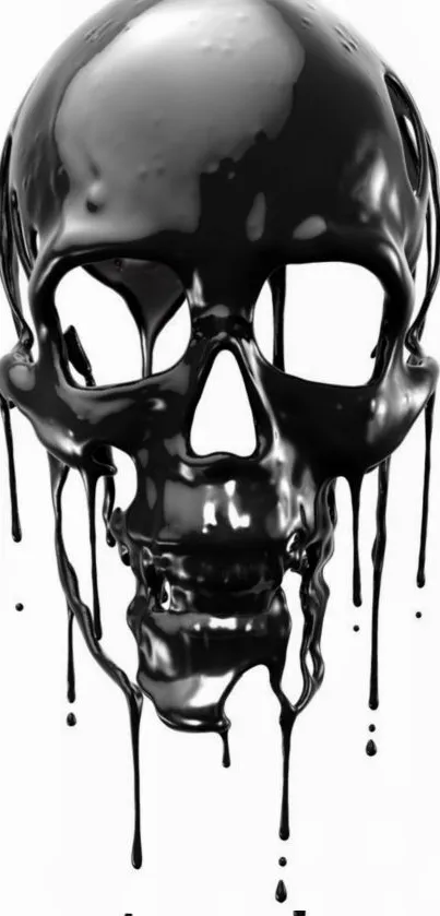 Glossy black skull dripping art against a white background for mobile wallpaper.