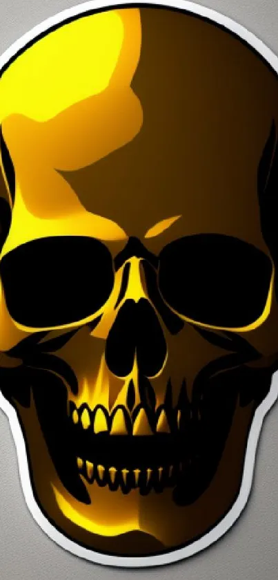 Glossy gold skull wallpaper on gray background, edgy and stylish.