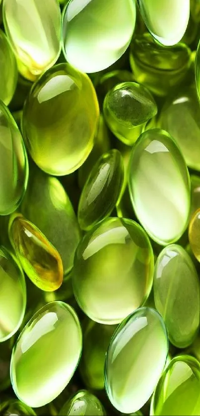 Glossy green pebbles with a vibrant, nature-inspired design for phone wallpapers.