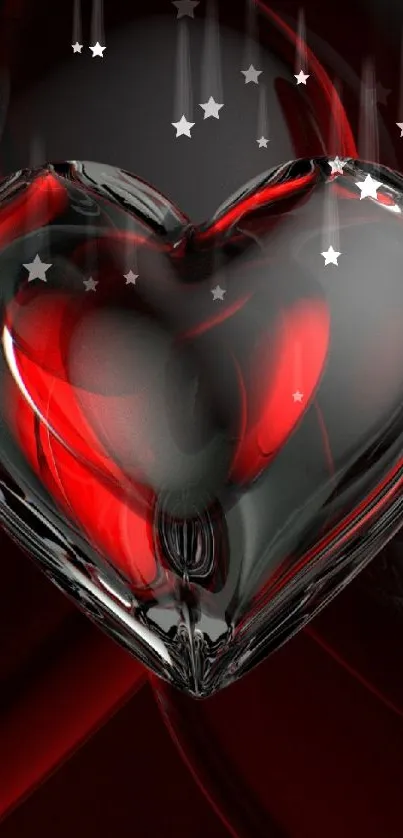 Glossy heart with red and black abstract background.