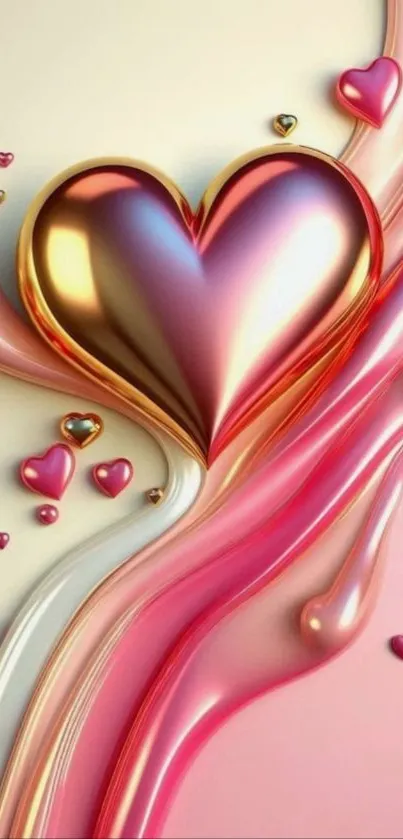Glossy heart with flowing abstract lines.