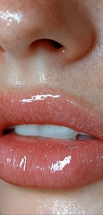 Close-up of glossy lips with skin detail.