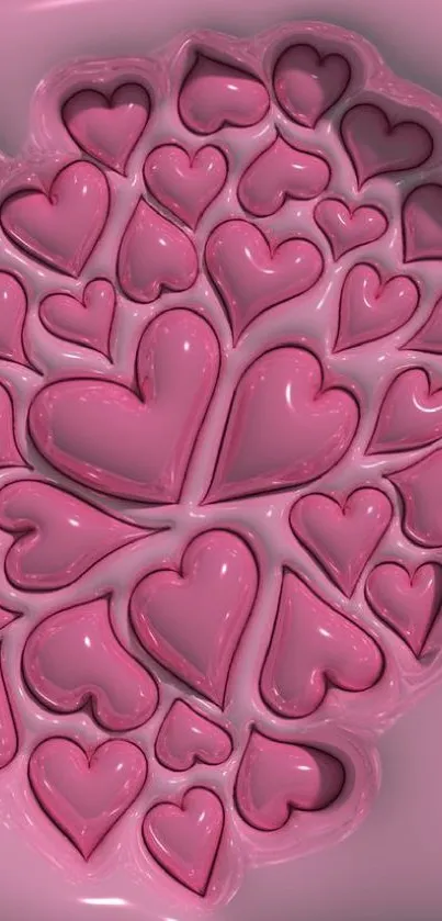 Glossy pink heart design wallpaper for mobile devices.