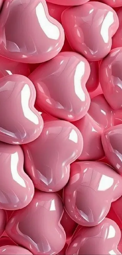 Glossy pink hearts create a stylish and romantic phone wallpaper.