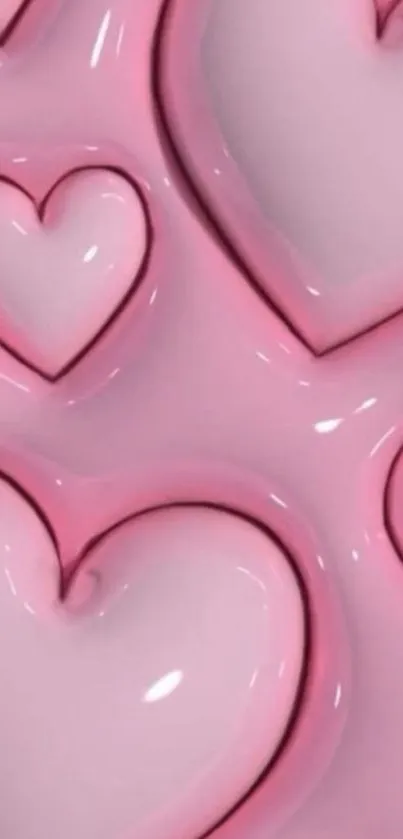 Glossy pink hearts pattern background wallpaper.