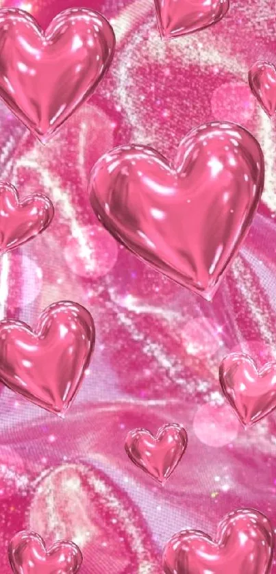 Glossy pink hearts mobile wallpaper design.