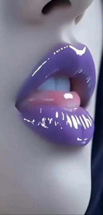 Close-up of glossy purple lips for mobile wallpaper.