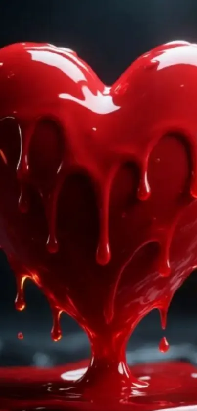 Glossy red heart with dripping paint design.