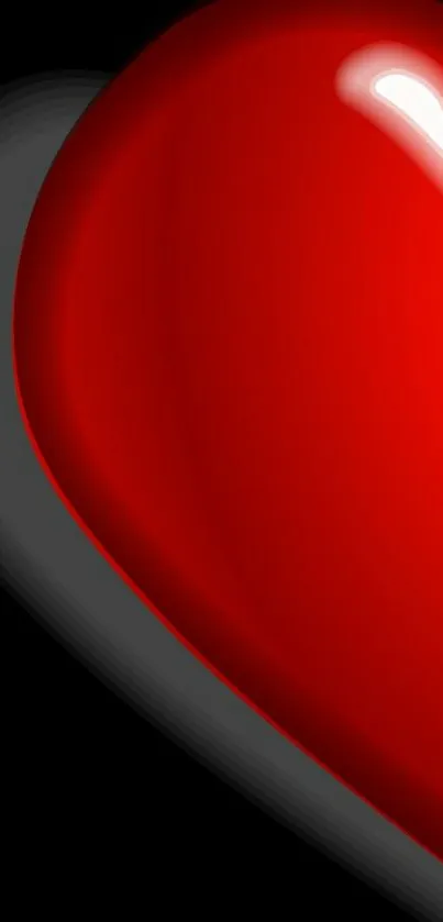 Glossy 3D red heart on black background mobile wallpaper