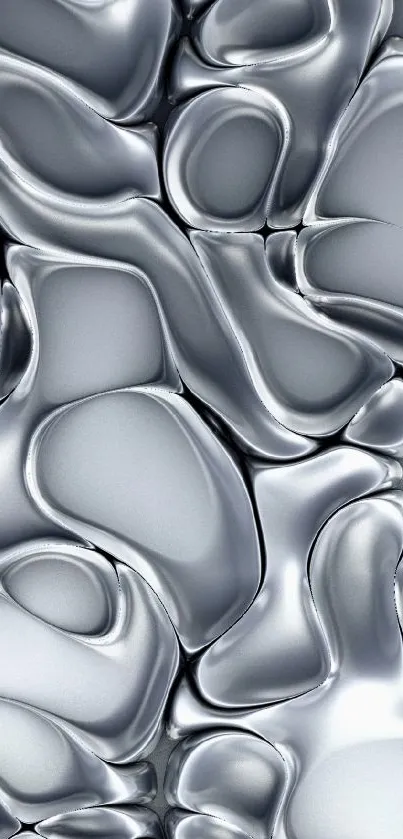 Glossy silver abstract design with fluid metallic shapes.