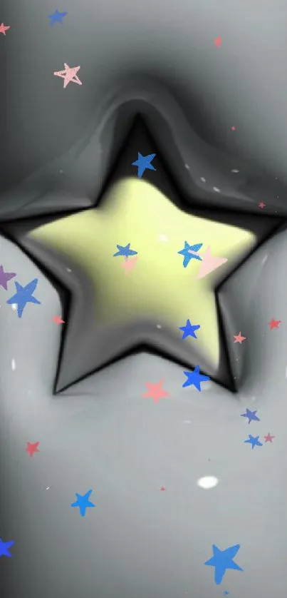 Glossy star in grey background phone wallpaper.