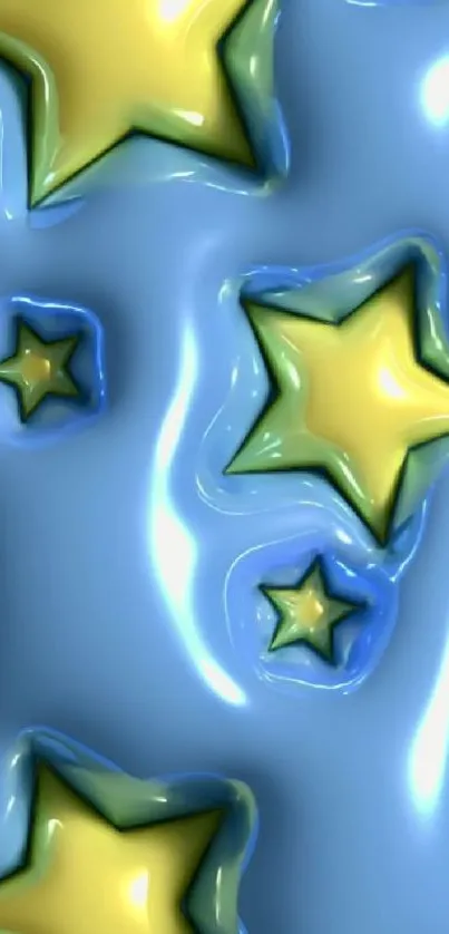 Glossy blue wallpaper with 3D stars.