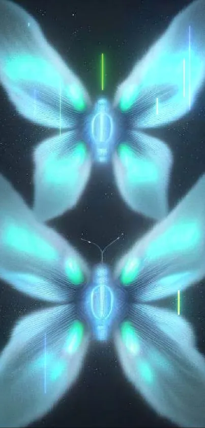 Two glowing blue butterflies on a dark, starry background mobile wallpaper.