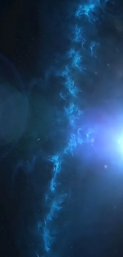 Radiant blue space wallpaper with glowing cosmic light.