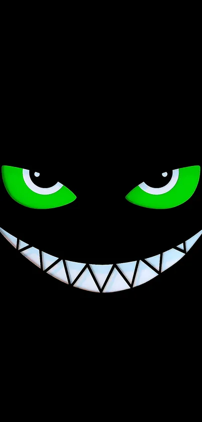 Glow-in-the-dark grinning face wallpaper with green eyes.