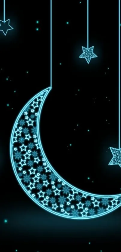 Stylish glowing moon and stars wallpaper for mobile display.