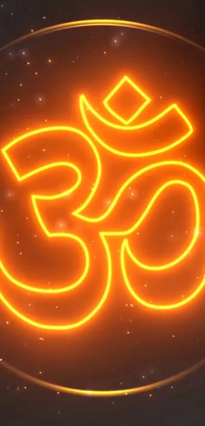 Glowing orange Om symbol on a dark background.