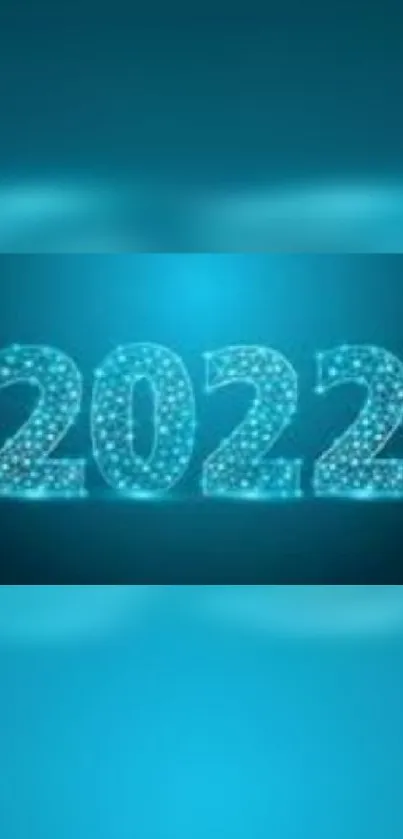 Turquoise glowing 2022 wallpaper with blue background.