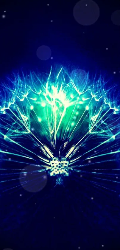 Glowing abstract blue dandelion design art wallpaper.